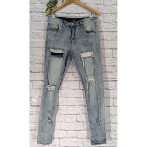 Y2K VIBE🚨Serenede Men Jeans 34x31 Blue Distressed Denim Slim Fit Pants Skinny‎